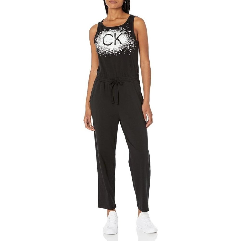 Calvin Klein Black Sleeveless Round Neck Surpliced Back Jumpsuit L